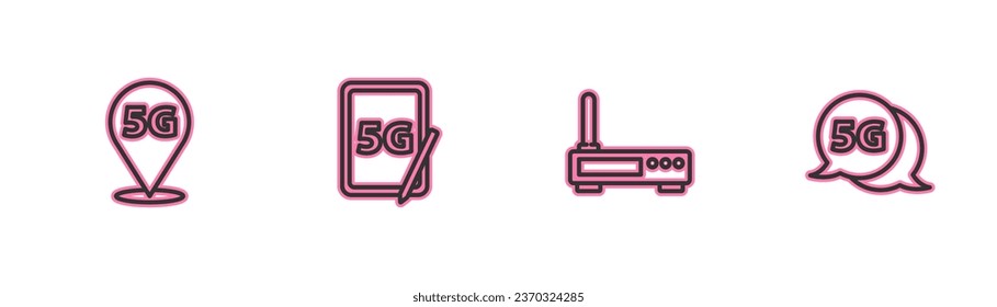Set line Location 5G Netzwerk, Router und Wi-Fi Signal, Graphic Tablet mit und Symbol. Vektorgrafik