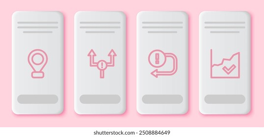 Set line Location, Arrow,  and Financial growth increase. White rectangle button. Vector