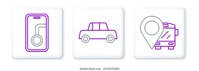 Set line Location with bus, City map navigation and Car icon. Vector