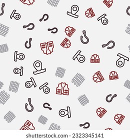 Fijar la línea de pesca, el gancho de pesca, el patrón de red y la chaqueta en un patrón ininterrumpido. Vector