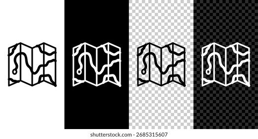 Set line Location of the forest on a map icon isolated on black and white background.  Vector Illustration