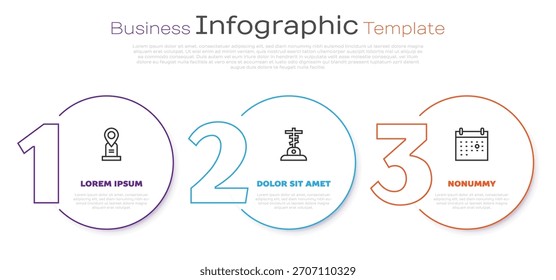 Fije la línea de la tumba de la Locación, tumba con la cruz y la muerte del calendario. Plantilla de infografía de negocios. Vector