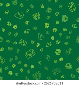 Set line Location gym, Fitness club, card and Metal rack with weights on seamless pattern. Vector