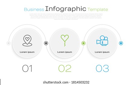 Establecer la posición de línea con el corazón, el globo en forma de y la cámara de cine. Plantilla de infografía de negocios. Vector