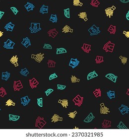 Set line Location with house, Warehouse, Skyscraper and House on seamless pattern. Vector
