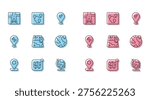 Set line Location, Infographic of city map, Gps device with, Earth globe, City navigation, the, Car service and Route location icon. Vector