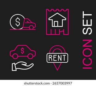 Set line Location key, Car rental, House and  icon. Vector