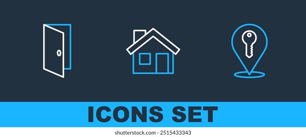Set line Location key, Closed door and House icon. Vector