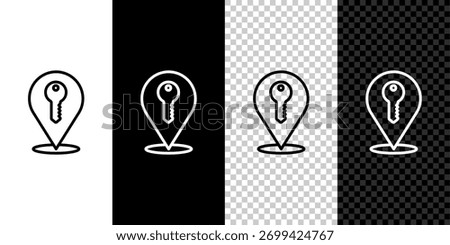 Set line Location key icon isolated on black and white background. The concept of the house turnkey.  Vector