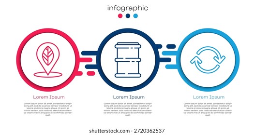 Fije la Locación de línea con la hoja, el barril y refresque. Plantilla de infografía de negocios. Vector