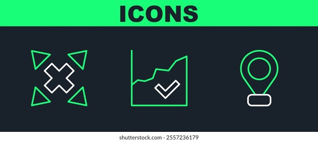 Set line Location, Many ways directional arrow and Financial growth increase icon. Vector