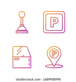 Set line Location with parking, Car door, Gear shifter and Parking. Gradient color icons. Vector