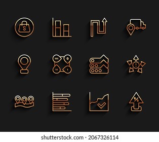 Set line Location, Pie chart infographic, Shopping bag with Sale, Financial growth increase, Percent up arrow, Infographic element, Many ways directional and Graph, chart, diagram icon. Vector