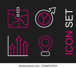 Set line Location, Pie chart infographic, Financial growth and Intersection point icon. Vector