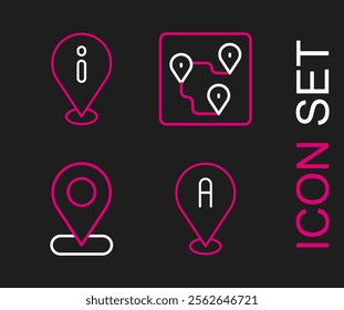 Set line Location, Route location and with information icon. Vector