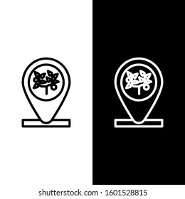 Set line Location and tree icon isolated on black and white background.  Vector Illustration