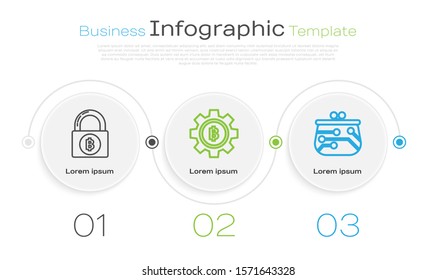 Set line Lock with bitcoin, Cryptocurrency coin Bitcoin and Cryptocurrency wallet. Business infographic template. Vector