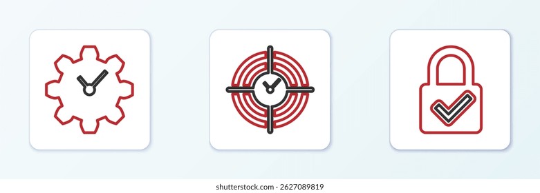 Set line Lock and check mark, Time Management and  icon. Vector
