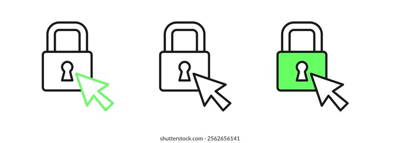 Set line Lock icon isolated on white background. Padlock sign. Security, safety, protection, privacy concept.  Vector