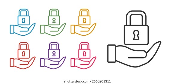 Definir linha Ícone de bloqueio isolado no fundo branco. Sinal de cadeado. Segurança, proteção, conceito de privacidade. Defina os ícones com cores. Vetor