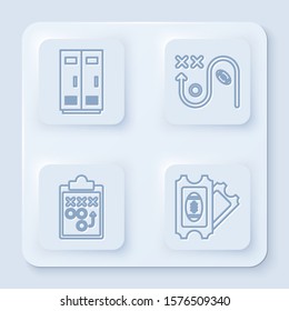 Set line Locker or changing room for football, basketball team or workers, Planning strategy concept, Planning strategy concept and American Football ticket. White square button. Vector