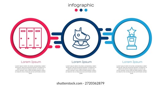 Set line Armario o vestuario, Patines y copa Premio. Plantilla de infografía de negocios. Vector