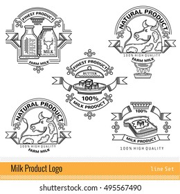 Set of line logo or labels for milk farm products