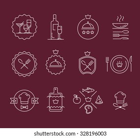 Set of line logos for restaurant, cafe, bar. Food and wine icons and signs