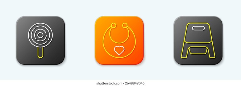 Set line Lollipop, Baby bib and potty icon. Vector