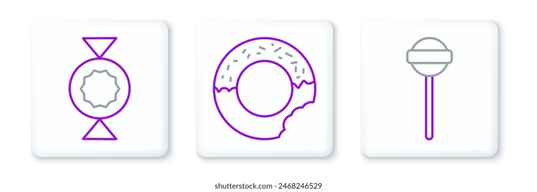 Set line Lollipop, Candy and Donut icon. Vector