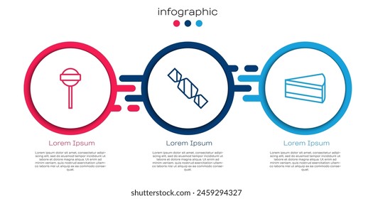 Set line Lollipop, Candy and Piece of cake. Business infographic template. Vector