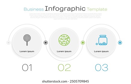 Set line Lollipop, Cookie or biscuit and Glass jar with candies inside. Business infographic template. Vector