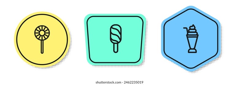Set line Lollipop, Ice cream and Milkshake. Colored shapes. Vector