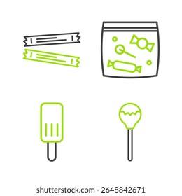Set line Lollipop, Ice cream, Candy packaging for sweets and Sugar stick packets icon. Vector