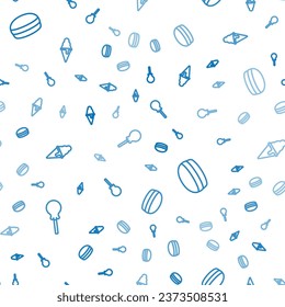 Set line Lollipop, Macaron cookie and Ice cream in waffle cone on seamless pattern. Vector