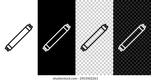 Set line Long luminescence fluorescent energy saving lamp icon isolated on black and white,transparent background.  Vector