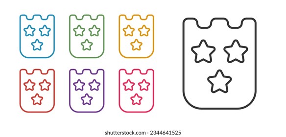 Set line Lottery ticket icon isolated on white background. Bingo, lotto, cash prizes. Financial success, prosperity, victory, winnings luck. Set icons colorful. Vector