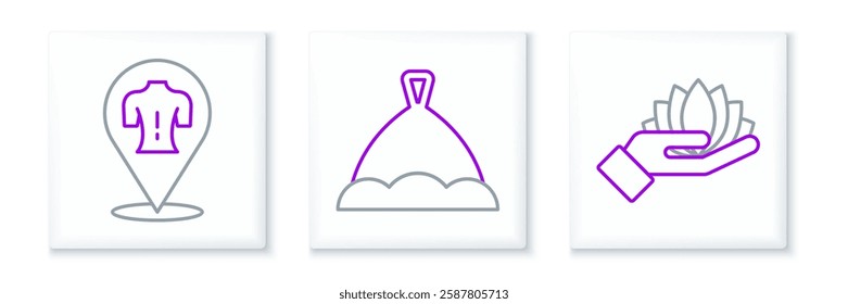 Set line Lotus flower, Massage and Sauna hat icon. Vector