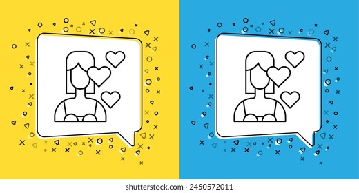 Set line Love yourself icon isolated on yellow and blue background. Self love. Self care and happiness.  Vector