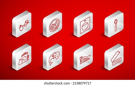 Set Line Lunch Box, Battery in pack, Disposable Kunststoff Löffel, Ökologie Infografik, Problem Verschmutzung des Ozeans, Umweltschutz Wale tot und recyceln Mülleimer mit Recyclingsymbol. Vektorgrafik