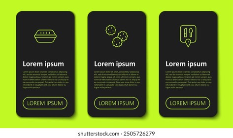 Set line Lunch box, Cookie or biscuit and Cafe and restaurant location. Business infographic template. Vector