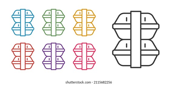 Establecer línea Icono del cuadro Almuerzo aislado en fondo blanco. Indique los iconos en colores. Vector