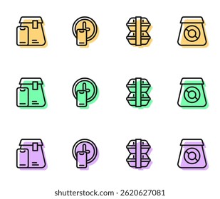 Set line Lunch box, Online ordering food, Round the clock delivery and  icon. Vector