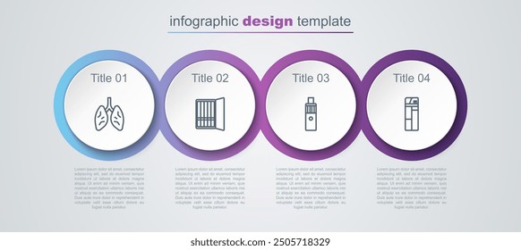 Set line Lungs, Zigarettenetui, Vape mod Gerät und Lighter. Vorlage für Geschäftsinformationen. Vektorgrafik