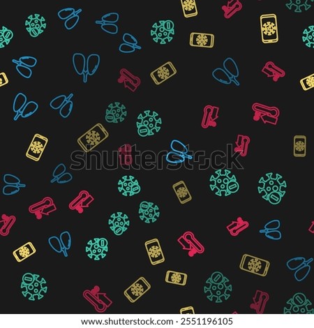 Set line Lungs, Negative virus, Virus statistics on mobile and High human body temperature on seamless pattern. Vector