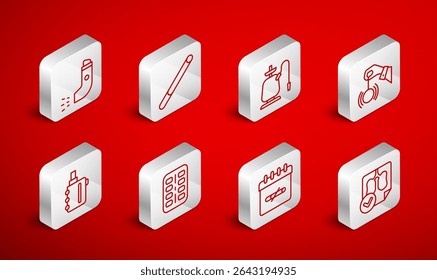 Set line Lungs x-ray diagnostics, Cigarette, Hookah, Hypnosis, No smoking days, Inhaler, Nicotine gum blister pack and Electronic cigarette icon. Vector