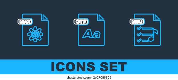Set line M3U file document, MAX and OTF icon. Vector