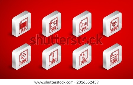Set line M3U file document, JPG, OTF, RUBY, EPS, XLS, ZIP and MSG icon. Vector
