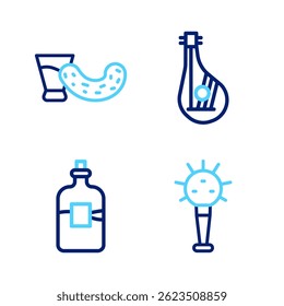 Set line Mace, Botella de vodka, Bandura y Vaso con icono. Vector