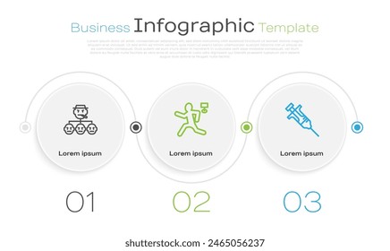 Fijar la línea Mafia, Asesinato y Jeringa. Plantilla de infografía de negocios. Vector
